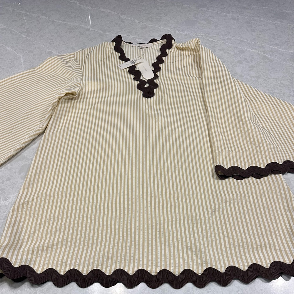 Anthropologie Flat White Striped Ric Rac XS Tunic Beach Cover Up Dress NWT